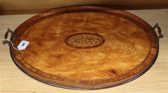 An Edwardian satinwood gallery tray